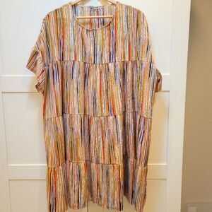 Colorful Bold Striped Tiered Tunic Dress Short Sleeve Boho Artsy Women's Plus 4X